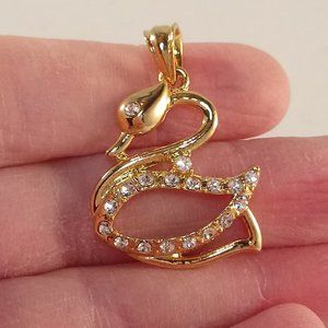 18K Yellow Gold Filled Swan Diamond Zircon Necklace Pendant Party Gift